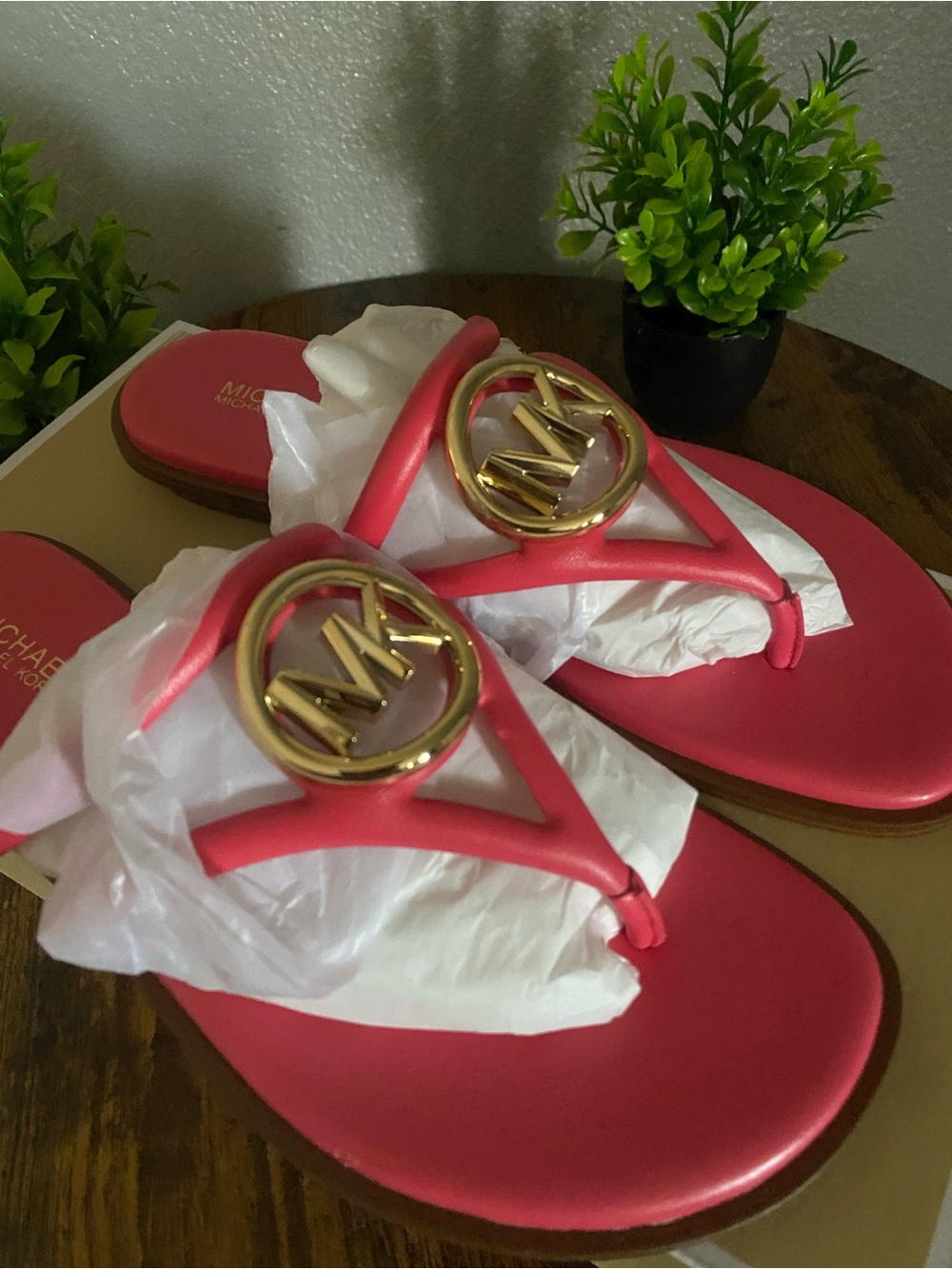 Michael Kors Coral Pink Logo Thong Sandals